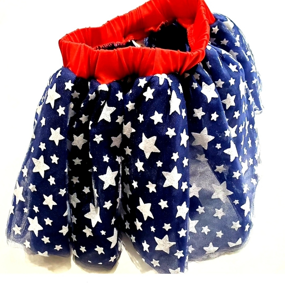 Spencer's Blue Patriotic White Stars Tutu Skirt Size 0-6M NWOT Halloween Costume